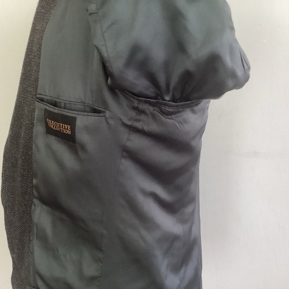 VTG Executive Collection Brown Gray Tweed Leather Button Suede Elbow Patch Coat - Picture 16 of 16